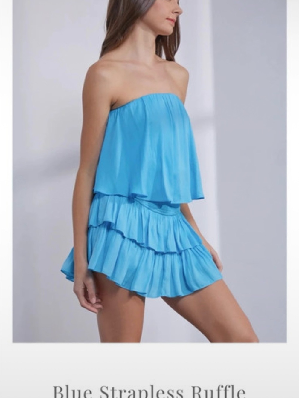 Viral TikTok Strapless Ruffle Romper in Bright Blue